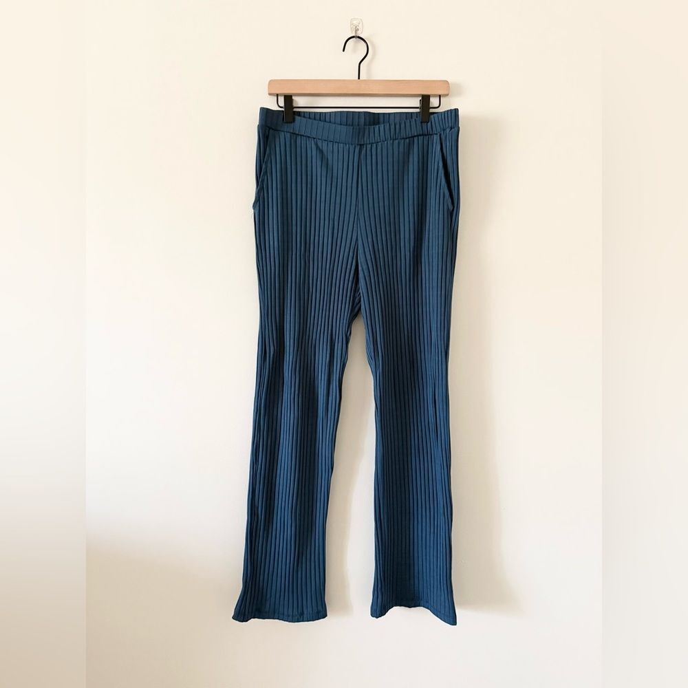 Saint + Sofia Ribbed Knit Apartment Straight Leg Pant in Teal Size 10